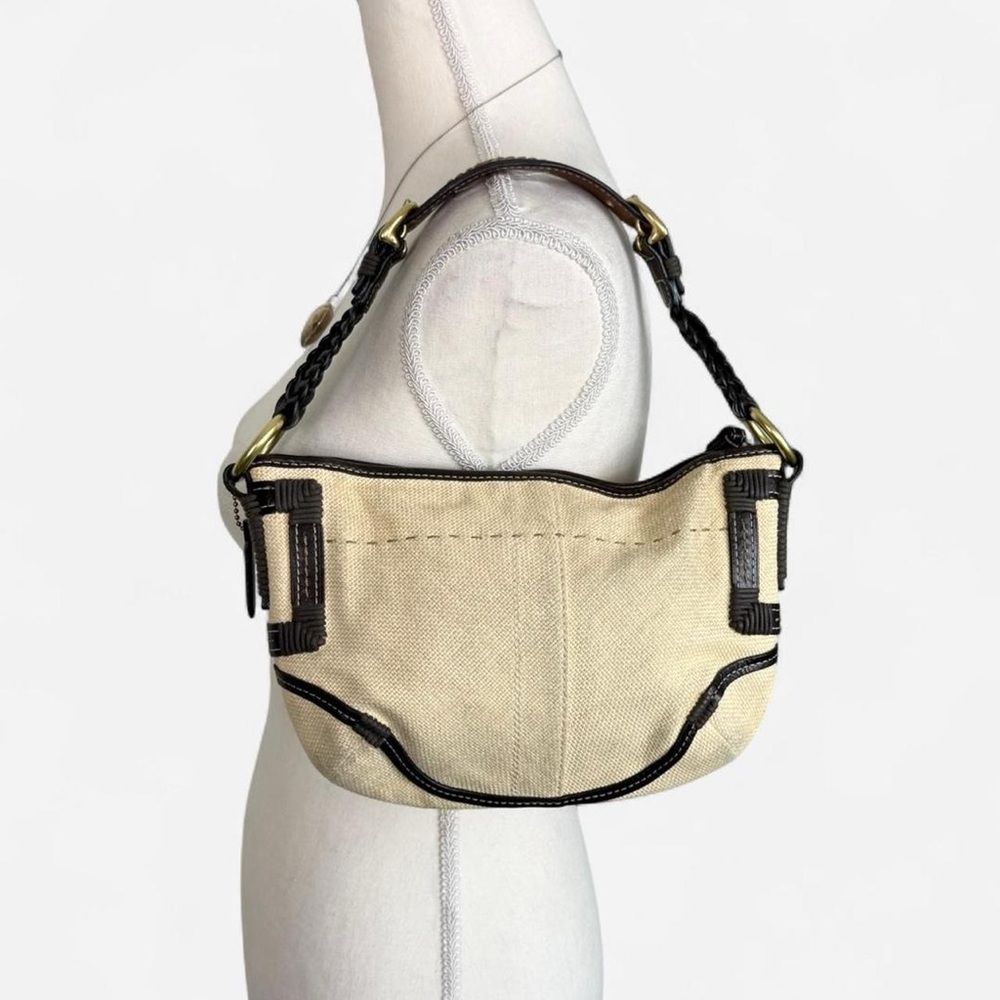 Coach 4710 y2k burlap leather cream and black canvas shoulder bag